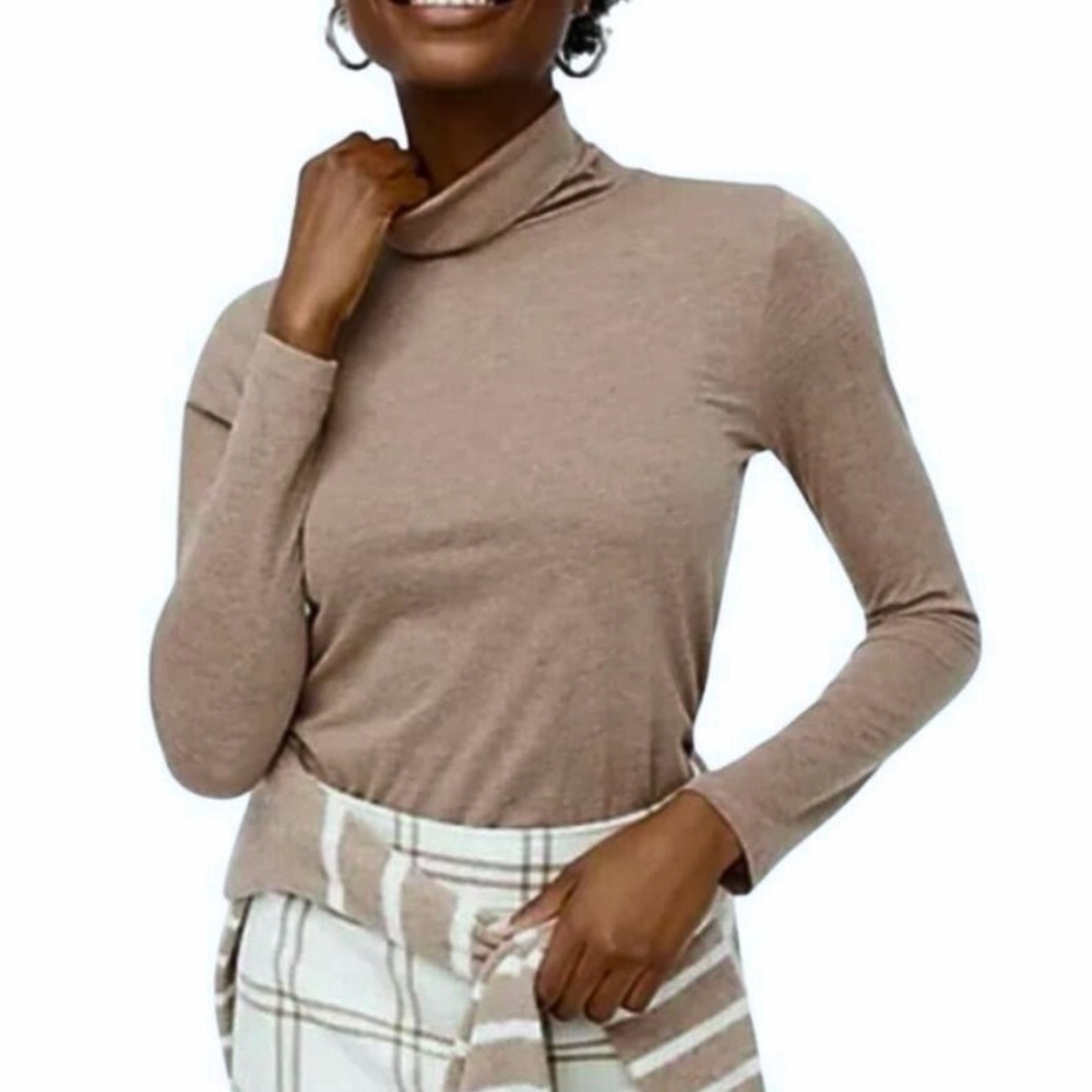 NWT J. CREW Tissue Turtleneck Heathered Beige Tan Size Medium, Lightweight, M